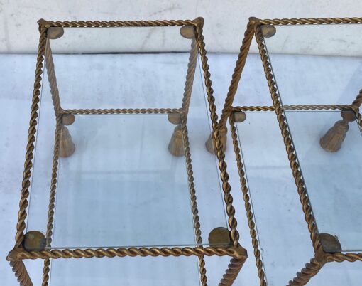 1970′ Pair of Gilded Iron Side Tables with 2 Glass Trays DLG Maison Bagués Decor Passementerie - Image 3
