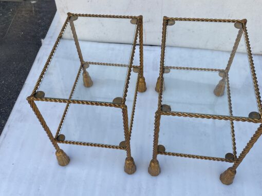 1970′ Pair of Gilded Iron Side Tables with 2 Glass Trays DLG Maison Bagués Decor Passementerie - Image 2