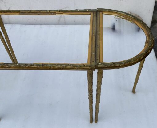 1970′ Maison Charles Tripartite Table Palm Tree Decor in Gilt Bronze with Mirrored Trays 102 X 43 cm - Image 10
