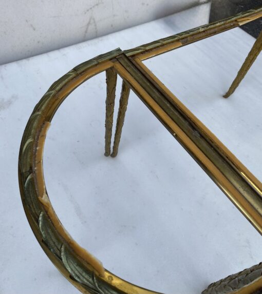 1970′ Maison Charles Tripartite Table Palm Tree Decor in Gilt Bronze with Mirrored Trays 102 X 43 cm - Image 8