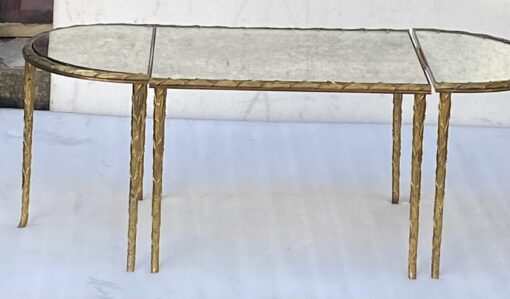 1970′ Maison Charles Tripartite Table Palm Tree Decor in Gilt Bronze with Mirrored Trays 102 X 43 cm - Image 5