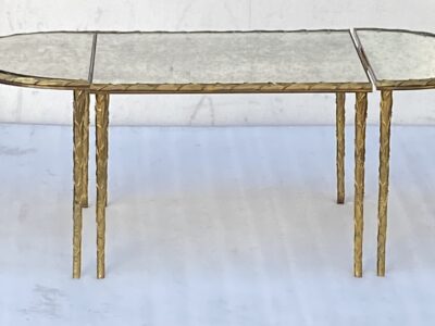 1970′ Maison Charles Tripartite Table Palm Tree Decor in Gilt Bronze with Mirrored Trays 102 X 43 cm