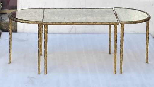 1970′ Maison Charles Tripartite Table Palm Tree Decor in Gilt Bronze with Mirrored Trays 102 X 43 cm