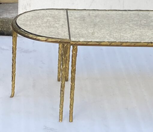 1970′ Maison Charles Tripartite Table Palm Tree Decor in Gilt Bronze with Mirrored Trays 102 X 43 cm - Image 3