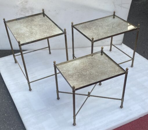 1970′ Set of 3 Maison Baguès Nesting Tables in Gilt Bronze, 3 Aged Glass Tops 38 X 50 X H 47 cm - Image 2