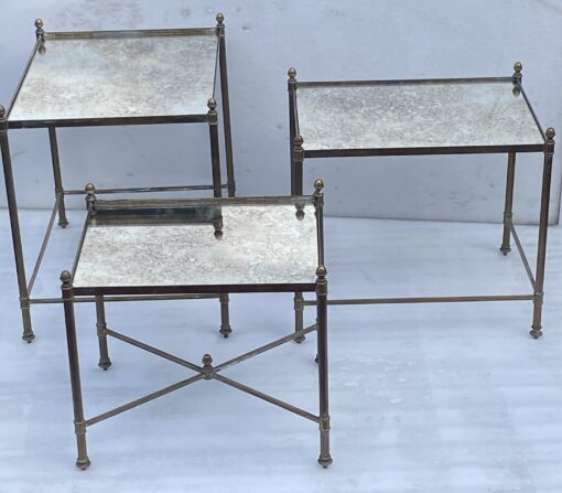 1970′ Set of 3 Maison Baguès Nesting Tables in Gilt Bronze, 3 Aged Glass Tops 38 X 50 X H 47 cm - Image 5