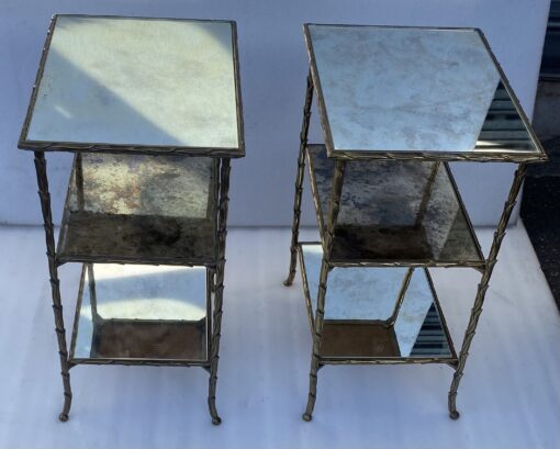 1970′ Pair of Maison Charles Side Tables, Palm Tree Decor in Gilt Bronze with Aged Mirror Trays 38 X 30 X H 58 cm - Image 18