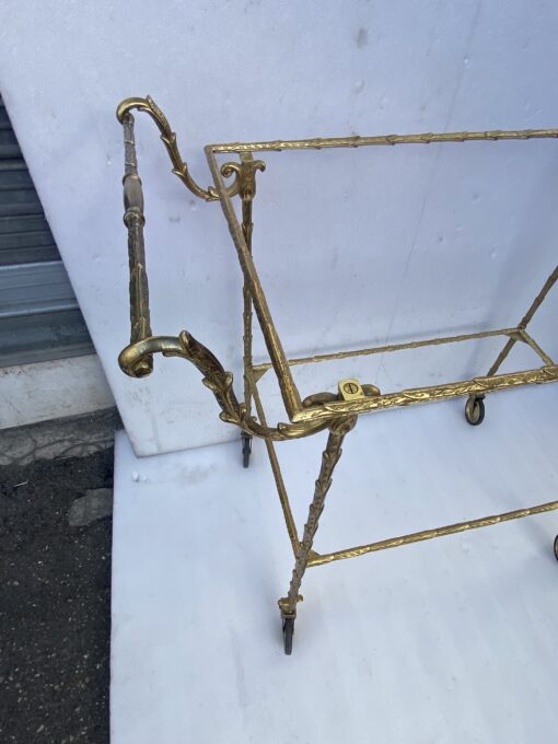 1970′ Rolling Trolley in Bronze and Gilded Brass Maison Baguès Palm Tree Decor - Image 12