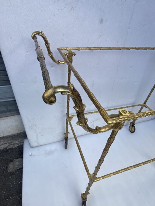 1970′ Rolling Trolley in Bronze and Gilded Brass Maison Baguès Palm Tree Decor - Image 11