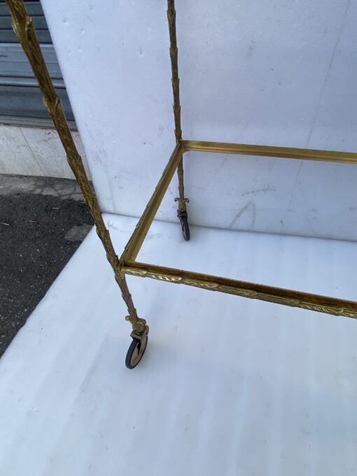 1970′ Rolling Trolley in Bronze and Gilded Brass Maison Baguès Palm Tree Decor - Image 4