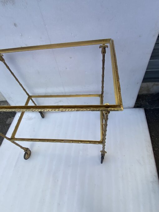 1970′ Rolling Trolley in Bronze and Gilded Brass Maison Baguès Palm Tree Decor - Image 3