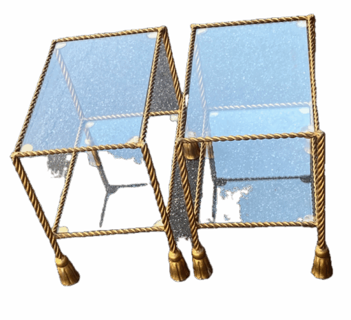 1970′ Pair of Gilded Iron Side Tables with 2 Glass Trays DLG Maison Bagués Decor Passementerie - Image 20