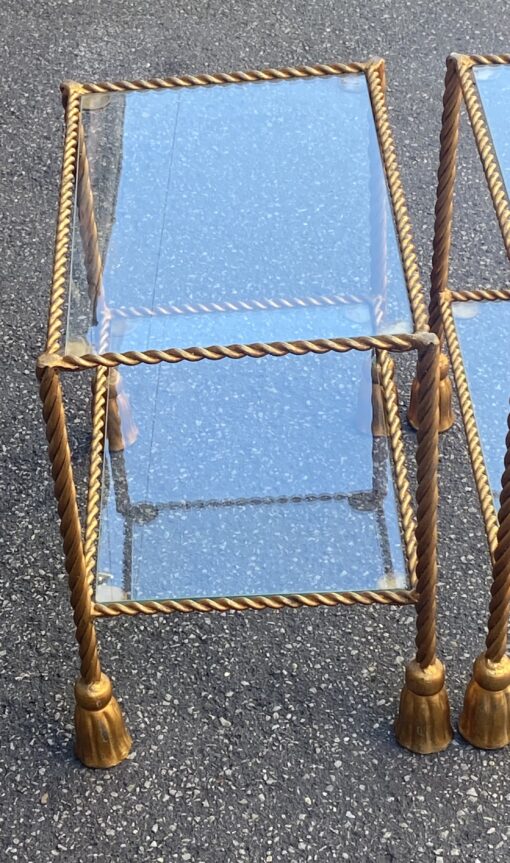 1970′ Pair of Gilded Iron Side Tables with 2 Glass Trays DLG Maison Bagués Decor Passementerie - Image 22
