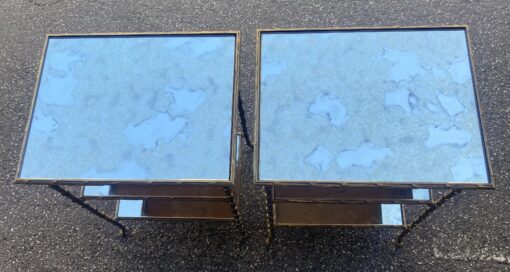 1970′ Pair of Maison Charles Side Tables, Palm Tree Decor in Gilt Bronze with Aged Mirror Trays 38 X 30 X H 58 cm - Image 23
