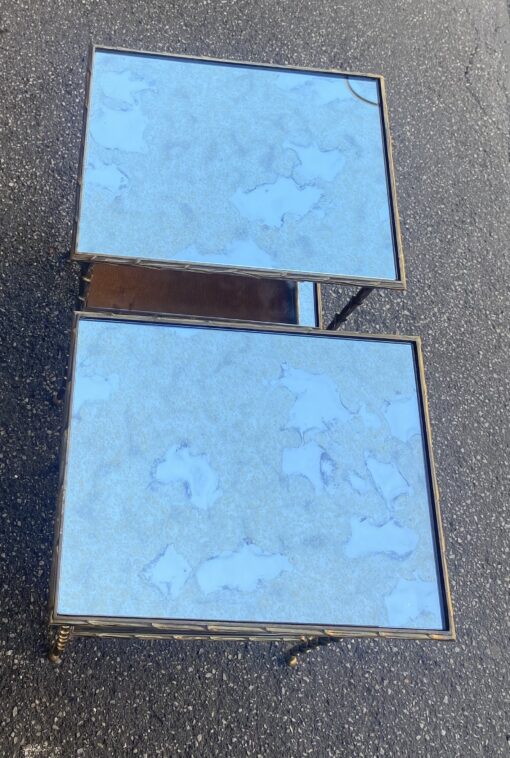 1970′ Pair of Maison Charles Side Tables, Palm Tree Decor in Gilt Bronze with Aged Mirror Trays 38 X 30 X H 58 cm - Image 20