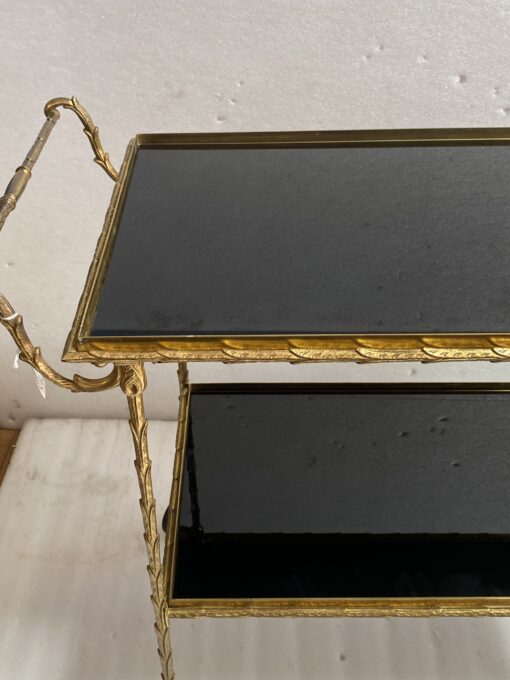 1970′ Rolling Trolley in Bronze and Gilded Brass Maison Baguès Palm Tree Decor - Image 18