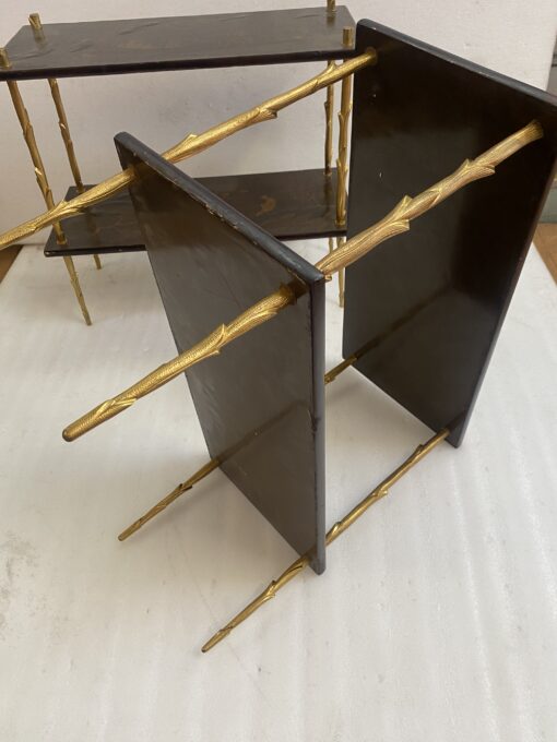 195070′ Pair of Maison Baguès or Maison Charles Agostini Style Tables with Plant Decor in Gilt Bronze with Chinese Lacquer Tops 62 X 28 H 53 cm - Image 7