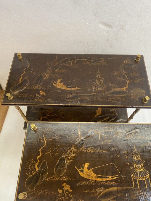 195070′ Pair of Maison Baguès or Maison Charles Agostini Style Tables with Plant Decor in Gilt Bronze with Chinese Lacquer Tops 62 X 28 H 53 cm - Image 15