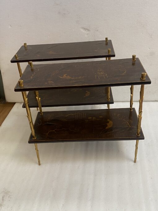 195070′ Pair of Maison Baguès or Maison Charles Agostini Style Tables with Plant Decor in Gilt Bronze with Chinese Lacquer Tops 62 X 28 H 53 cm - Image 17
