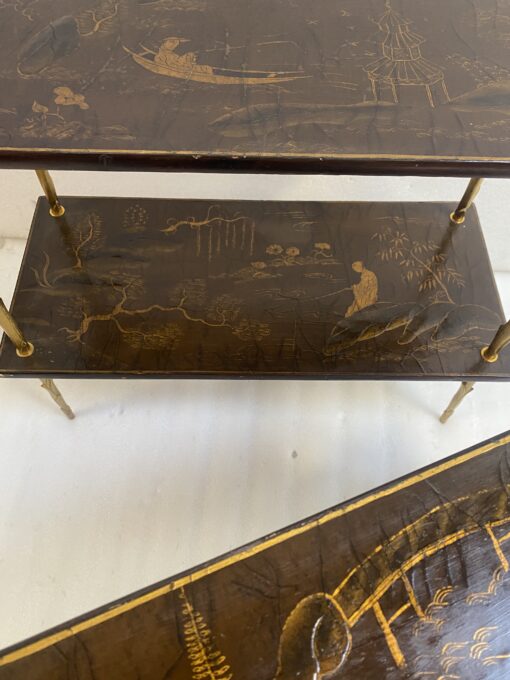 195070′ Pair of Maison Baguès or Maison Charles Agostini Style Tables with Plant Decor in Gilt Bronze with Chinese Lacquer Tops 62 X 28 H 53 cm - Image 13