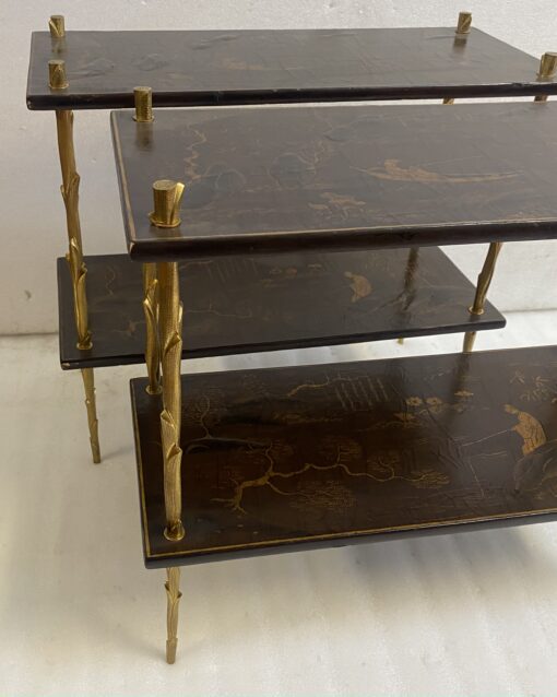 195070′ Pair of Maison Baguès or Maison Charles Agostini Style Tables with Plant Decor in Gilt Bronze with Chinese Lacquer Tops 62 X 28 H 53 cm - Image 9