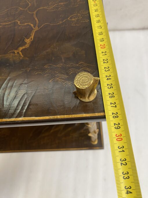 195070′ Pair of Maison Baguès or Maison Charles Agostini Style Tables with Plant Decor in Gilt Bronze with Chinese Lacquer Tops 62 X 28 H 53 cm - Image 5