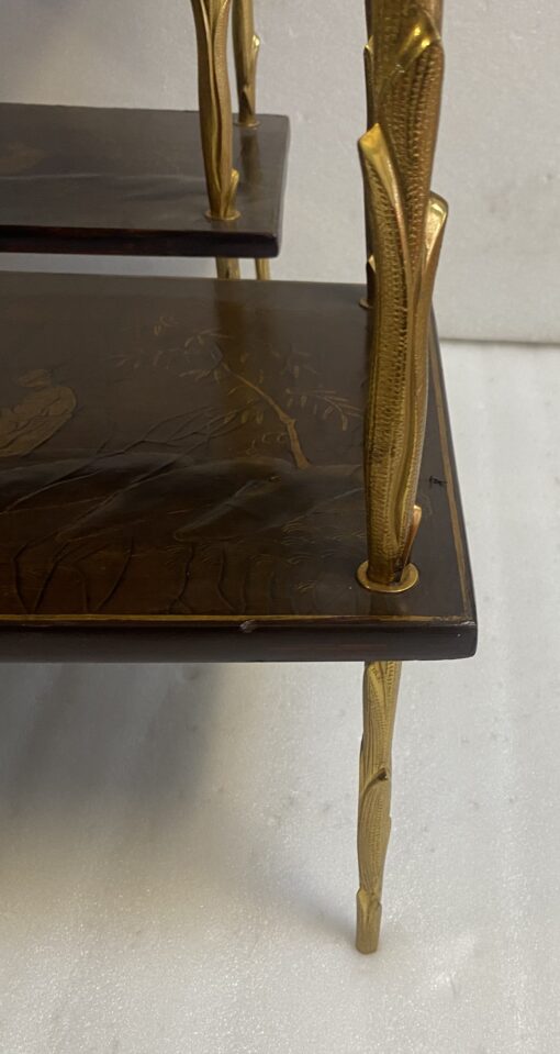 195070′ Pair of Maison Baguès or Maison Charles Agostini Style Tables with Plant Decor in Gilt Bronze with Chinese Lacquer Tops 62 X 28 H 53 cm - Image 10
