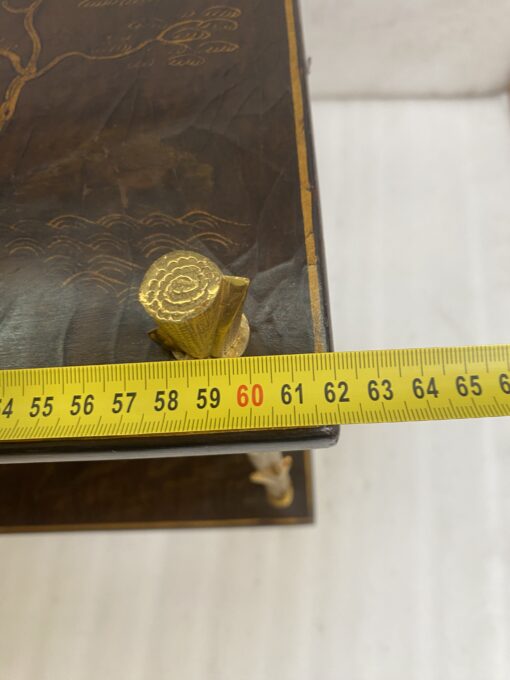 195070′ Pair of Maison Baguès or Maison Charles Agostini Style Tables with Plant Decor in Gilt Bronze with Chinese Lacquer Tops 62 X 28 H 53 cm - Image 6