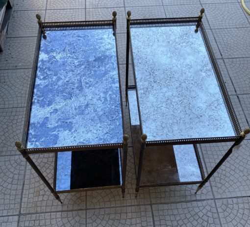 1950/70′ Pair of shelves Maison Baguès 62 X 34 cm H 68 cm Aged Oxidized Mirror Trays - Image 16