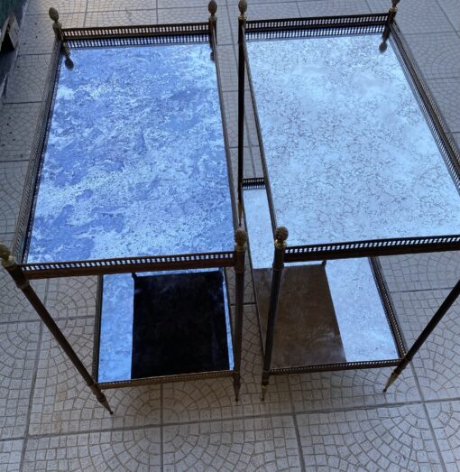 1950/70′ Pair of shelves Maison Baguès 62 X 34 cm H 68 cm Aged Oxidized Mirror Trays - Image 15