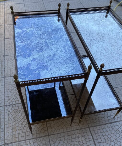 1950/70′ Pair of shelves Maison Baguès 62 X 34 cm H 68 cm Aged Oxidized Mirror Trays - Image 14
