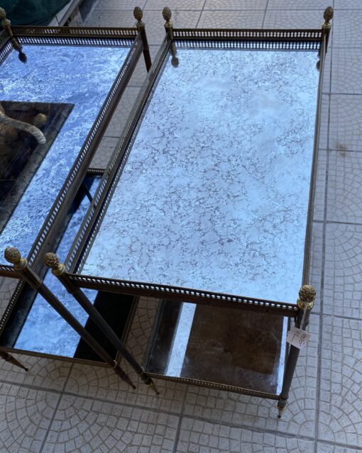1950/70′ Pair of shelves Maison Baguès 62 X 34 cm H 68 cm Aged Oxidized Mirror Trays - Image 13