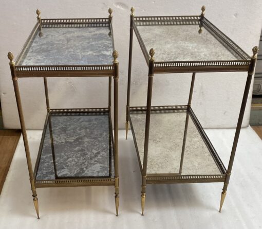 1950/70′ Pair of shelves Maison Baguès 62 X 34 cm H 68 cm Aged Oxidized Mirror Trays