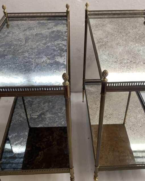 1950/70′ Pair of shelves Maison Baguès 62 X 34 cm H 68 cm Aged Oxidized Mirror Trays - Image 5
