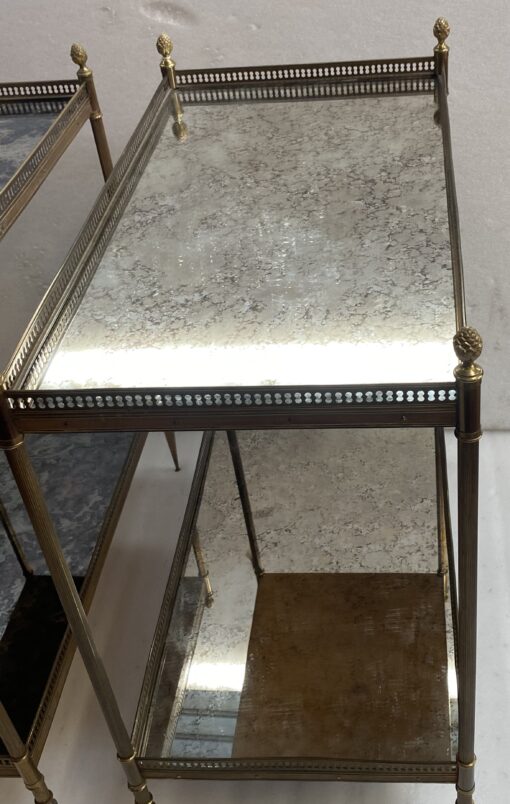 1950/70′ Pair of shelves Maison Baguès 62 X 34 cm H 68 cm Aged Oxidized Mirror Trays - Image 4