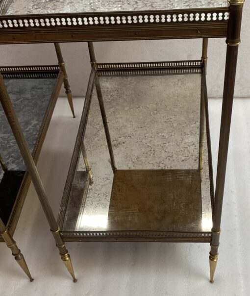 1950/70′ Pair of shelves Maison Baguès 62 X 34 cm H 68 cm Aged Oxidized Mirror Trays - Image 3