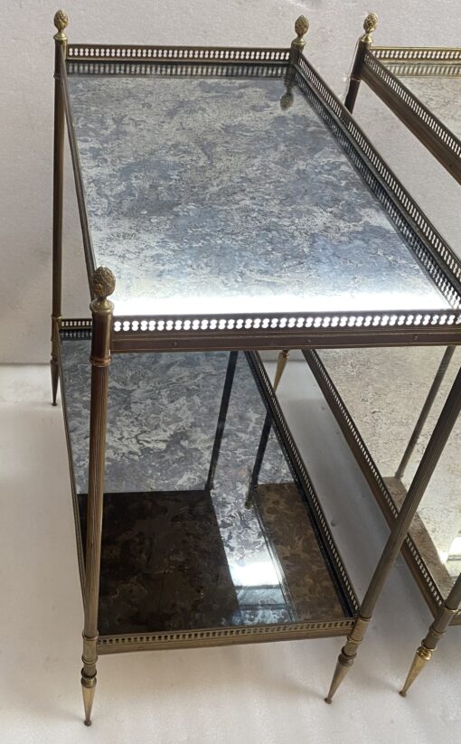 1950/70′ Pair of shelves Maison Baguès 62 X 34 cm H 68 cm Aged Oxidized Mirror Trays - Image 2