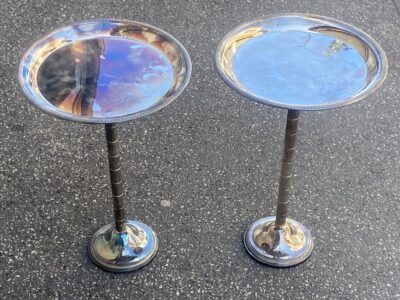 1970′ Pair of Silver Metal Pedestal Tables ø 30 cm H 47 cm