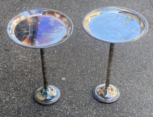 1970′ Pair of Silver Metal Pedestal Tables ø 30 cm H 47 cm