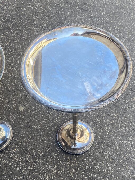 1970′ Pair of Silver Metal Pedestal Tables ø 30 cm H 47 cm - Image 10