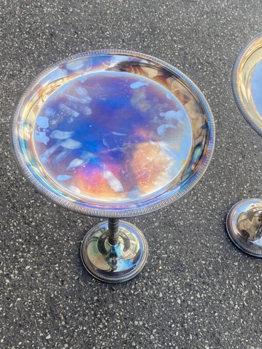 1970′ Pair of Silver Metal Pedestal Tables ø 30 cm H 47 cm - Image 9