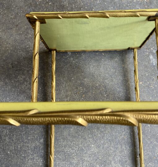 1970′ Bout de canapé  à Étage En Bronze Doré Décor Palmier Maison Charles 62 X 32 cm – Image 7