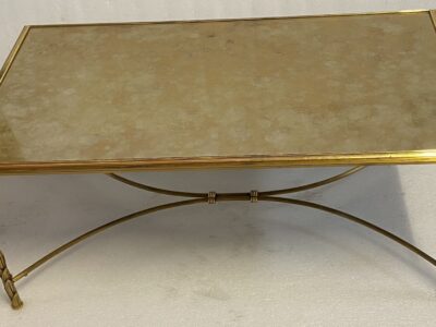 1970′ Table Basse en Bronze Modèle Palmier, Maison Charles , Entretoise Double Arc De Cercle 89 x 49 x H 38 cm