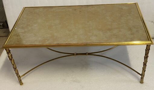 1970′ Table Basse en Bronze Modèle Palmier, Maison Charles , Entretoise Double Arc De Cercle 89 x 49 x H 38 cm