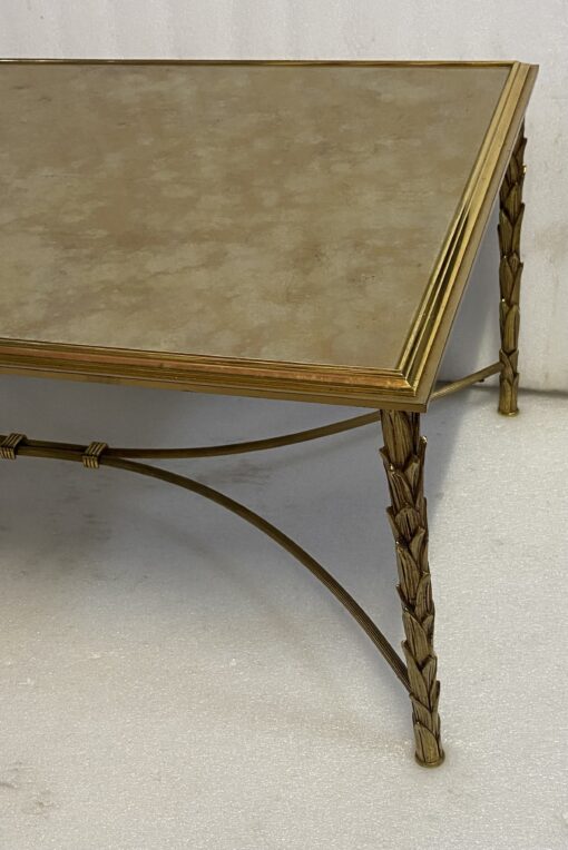 1970′ Table Basse en Bronze Modèle Palmier, Maison Charles , Entretoise Double Arc De Cercle 89 x 49 x H 38 cm – Image 2