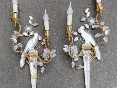 1950/70′ Pair of Parakeet Wall Lights Placed on a Sheath, Maison Baguès H 63 cm