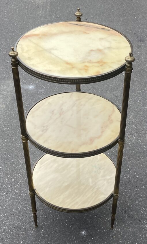 1970′ Table Or Round Shelve Stands Gilt Bronze And Onyx 3 Trays Maison Jansen, Baguès Or Charles ∅ 40 H 81 cm - Image 10