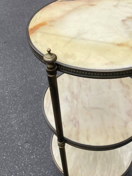 1970′ Table Or Round Shelve Stands Gilt Bronze And Onyx 3 Trays Maison Jansen, Baguès Or Charles ∅ 40 H 81 cm - Image 9