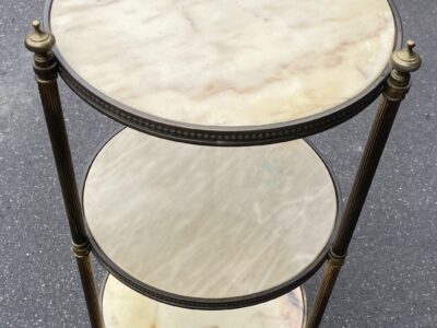 1970′  Sellette Ronde Bronze Doré Et Onyx 3 Plateaux Maison Jansen, Baguès Ou Charles ∅ 40 H 81 cm
