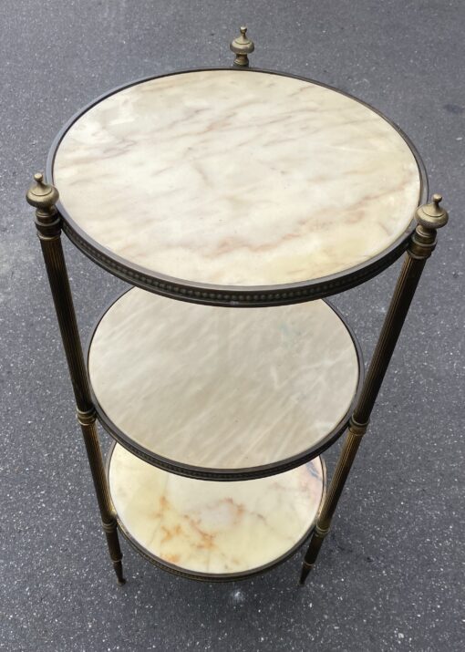 1970′ Table Or Round Shelve Stands Gilt Bronze And Onyx 3 Trays Maison Jansen, Baguès Or Charles ∅ 40 H 81 cm
